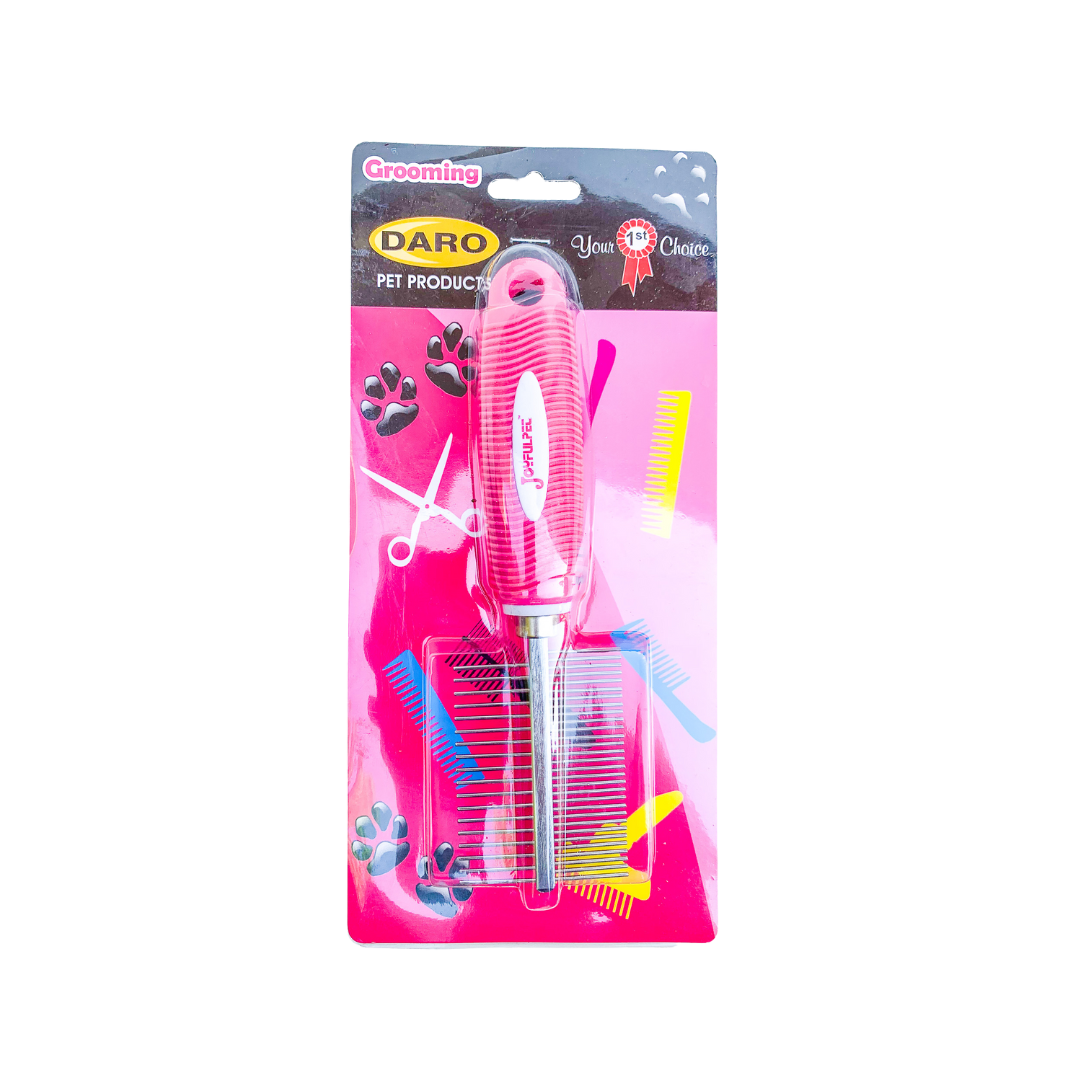 Metal Double Comb With Pink Handle