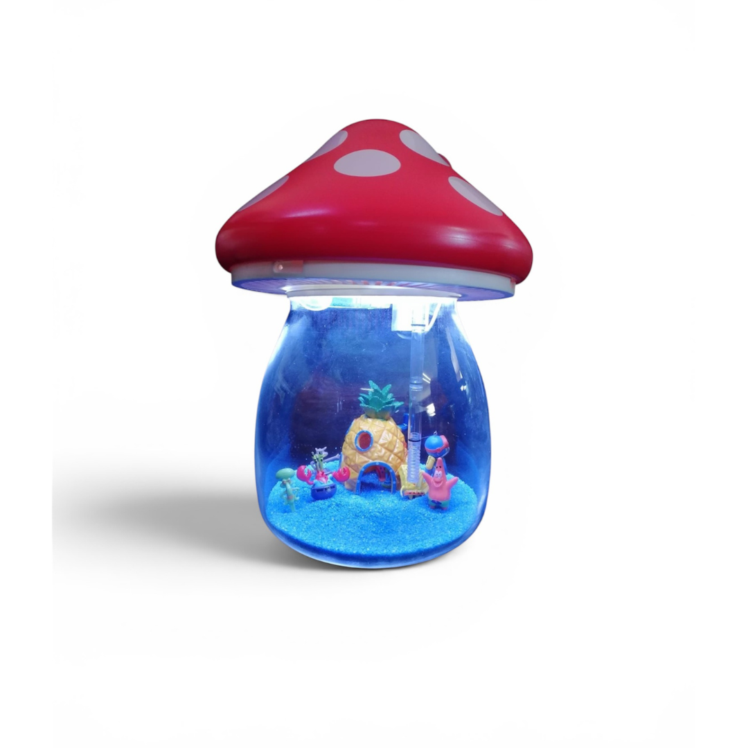 Mushroom Aquarium 6 Lt LED Terrarium Kit Decorative Desktop Nano Glass Tank